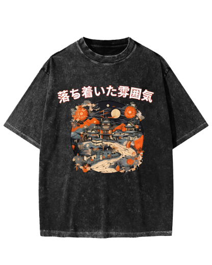 Ukiyo-e Japanese Style Vintage Washed T-shirt-Zazasy