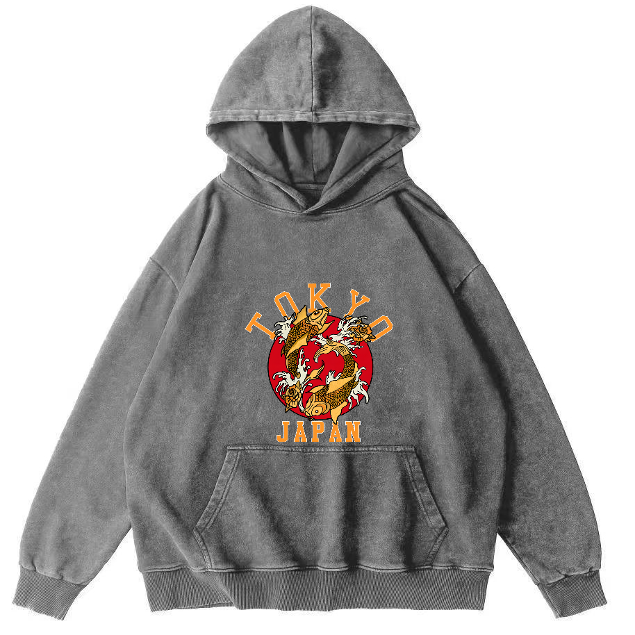 Tokyo Koi Japanese Style Vintage Distressed Hoodie-Zazasy