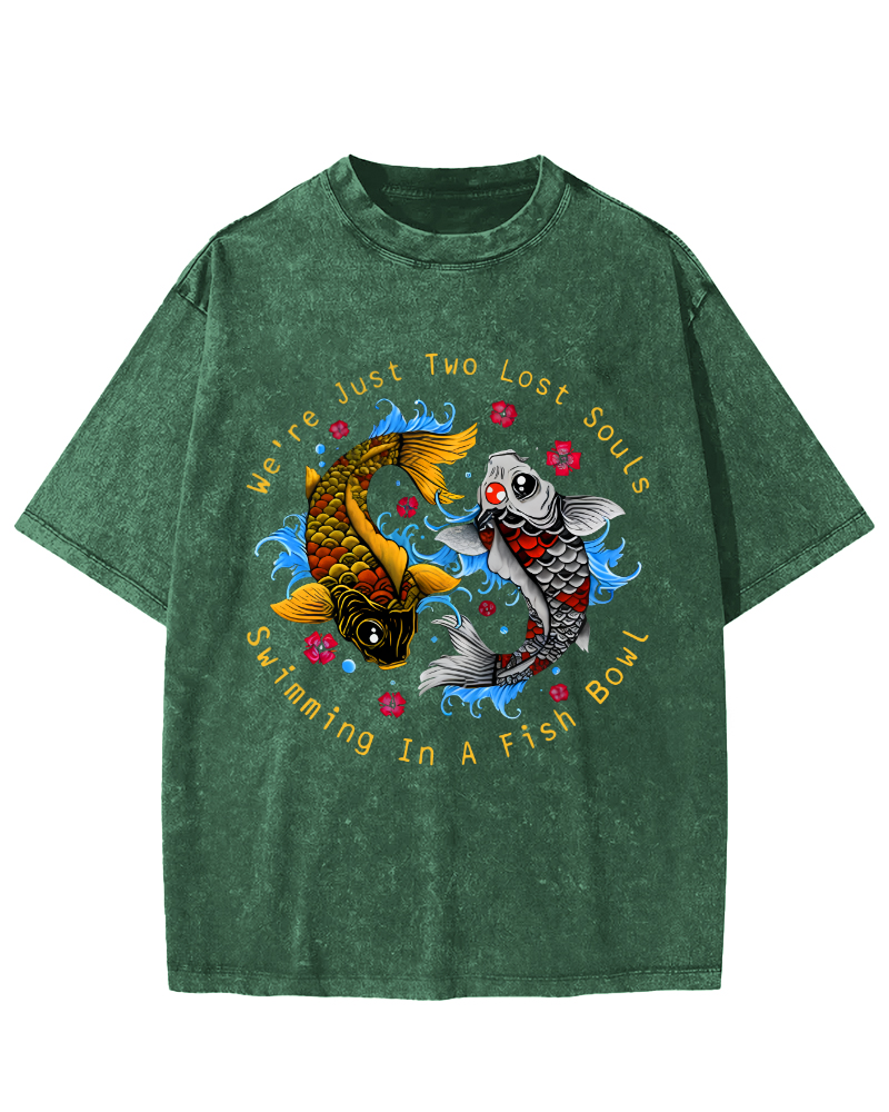 Japanese Koi Fish Vintage Washed T-shirt-Zazasy