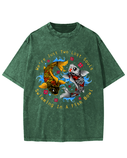 Japanese Koi Fish Vintage Washed T-shirt-Zazasy