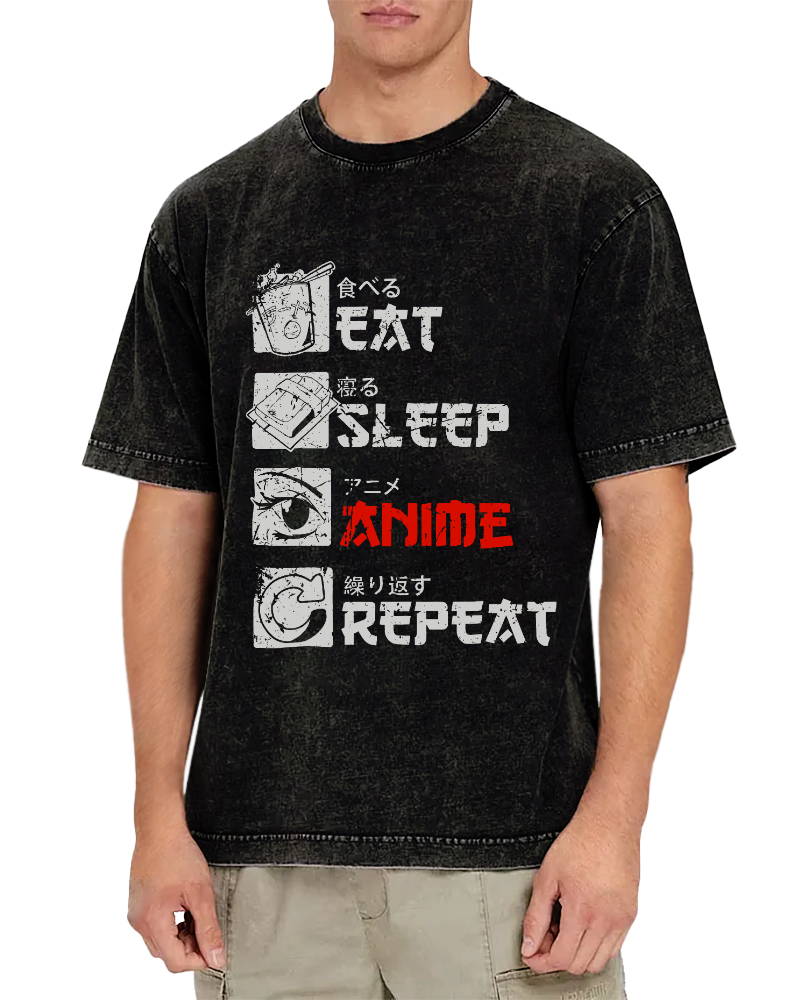 Daily Japanese Script Vintage Washed T-shirt-Zazasy