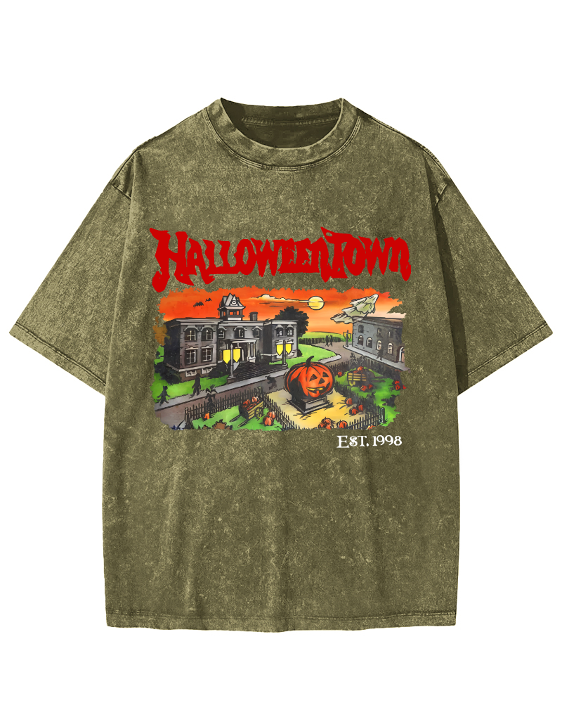 Halloween Town Vintage Washed T-shirt-Zazasy