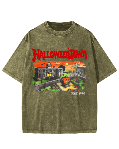 Halloween Town Vintage Washed T-shirt-Zazasy