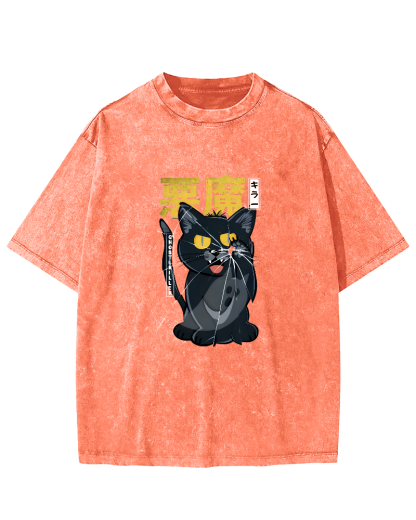 Retro Mischievous Cat Pattern Vintage Distressed T-shirt-Zazasy