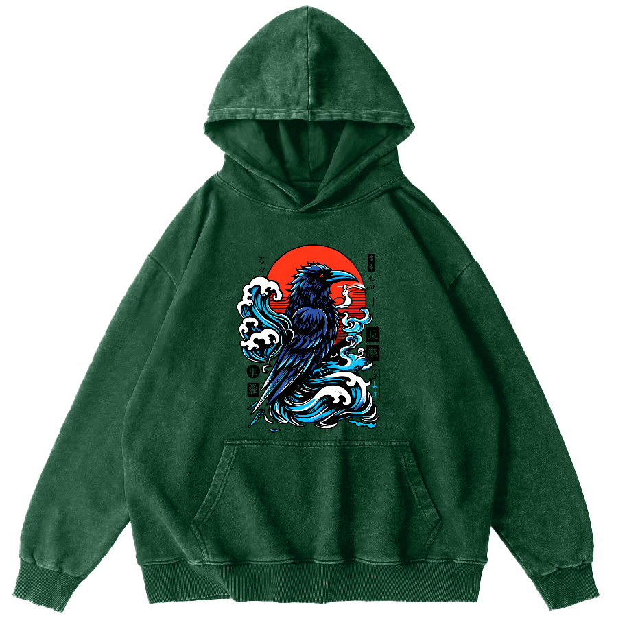 Crows In The Waves Vintage Distressed Hoodie-Zazasy