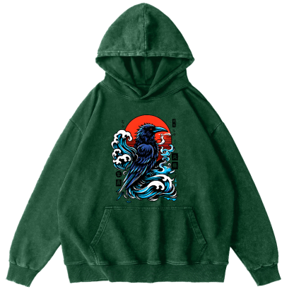 Crows In The Waves Vintage Distressed Hoodie-Zazasy
