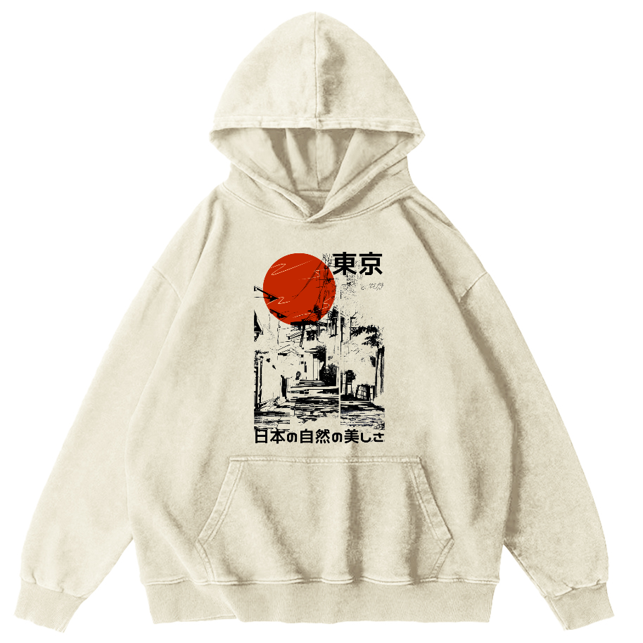 Tokyo's Natural Scenery Vintage Distressed Hoodie-Zazasy