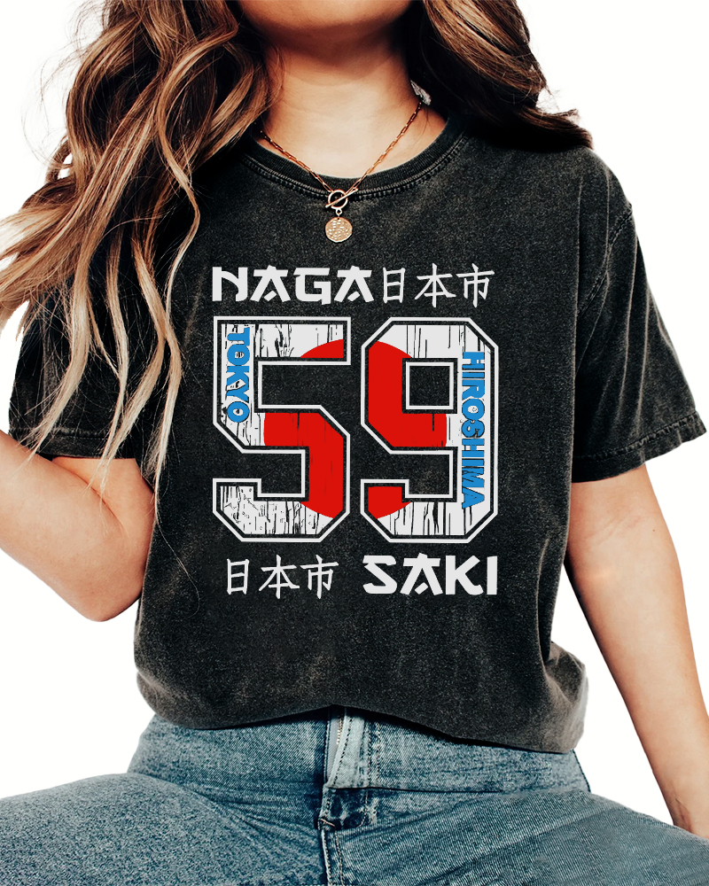 Number 59 in Japan City Vintage Washed T-shirt-Zazasy