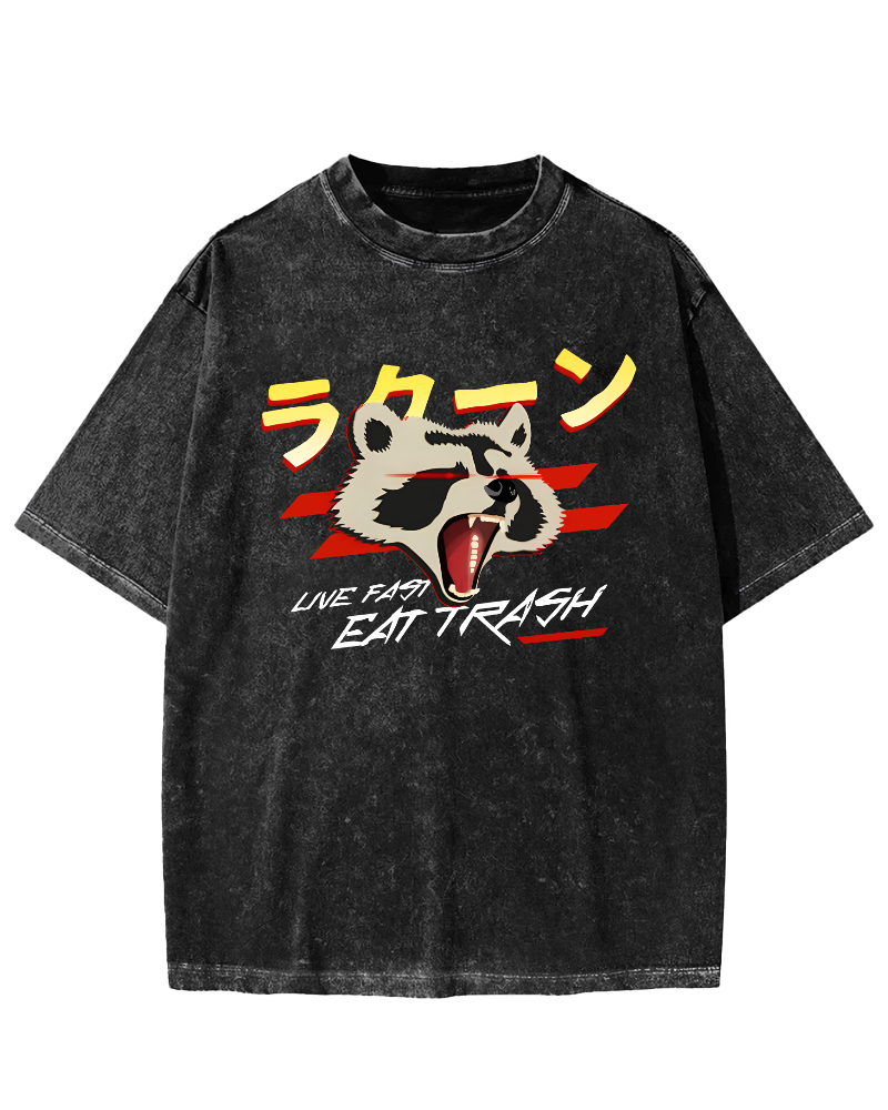 Japanese Red Panda Vintage Washed T-shirt-Zazasy