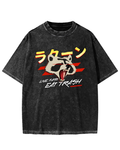 Japanese Red Panda Vintage Washed T-shirt-Zazasy