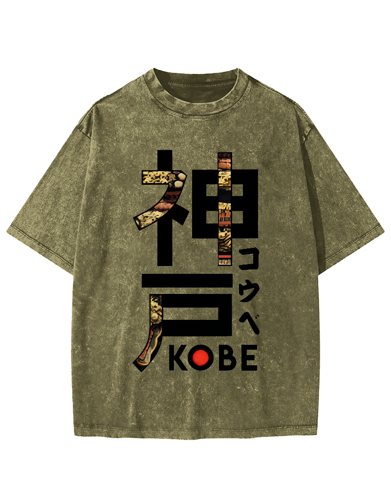 Kobe Japanese Script Vintage Distressed T-shirt-Zazasy