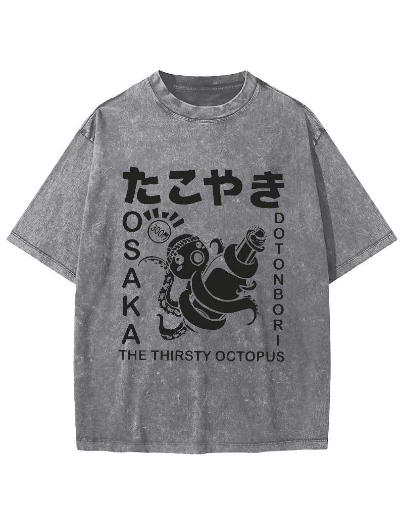 The Thirsty Octopus Vintage Washed T-shirt-Zazasy