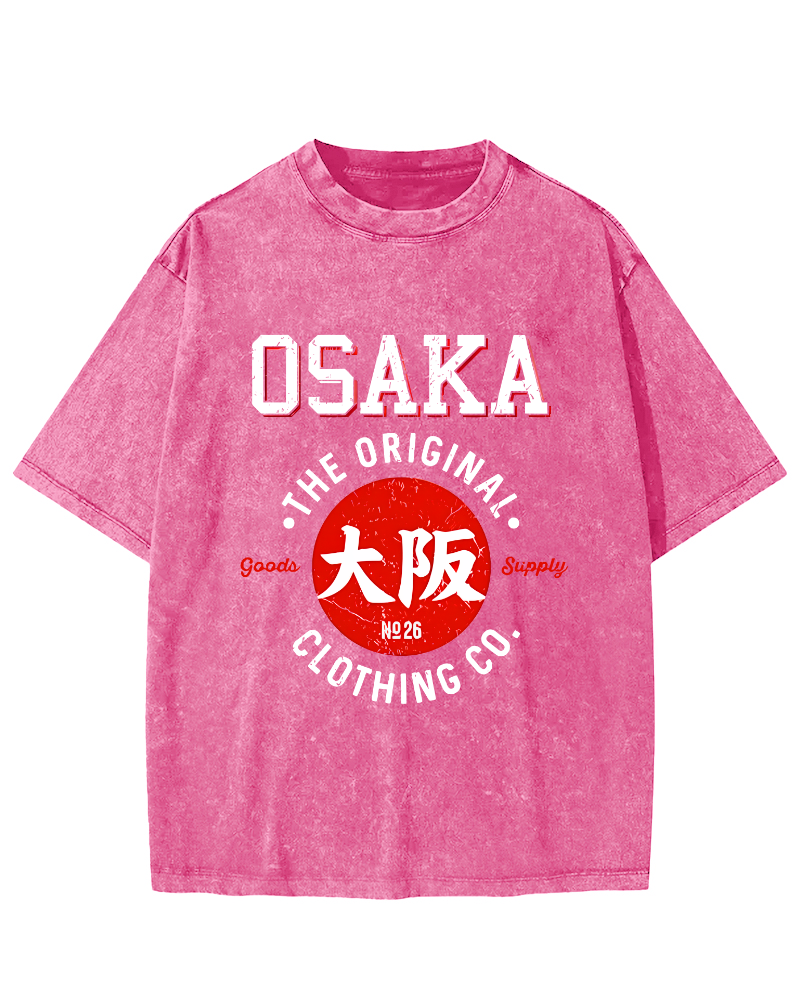 Osaka Script in Japan Vintage Washed T-shirt-Zazasy