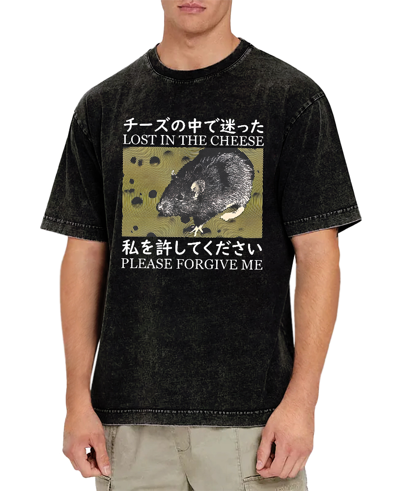 Lost in the Cheese Rat Vintage Distressed T-shirt-Zazasy