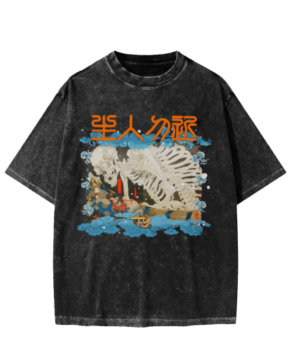 Skeleton Japanese Vintage Washed T-shirt-Zazasy
