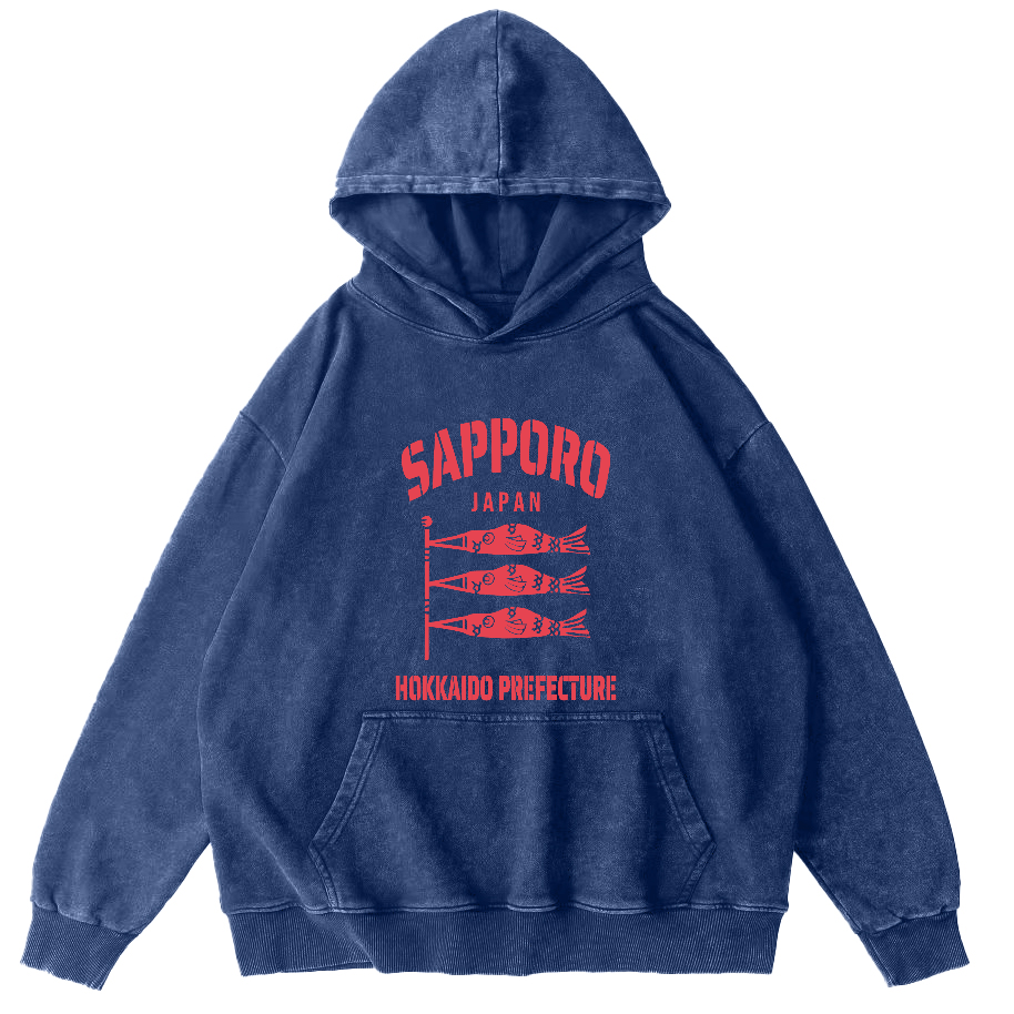 Sapporo Hokkaido Prefecture Vintage Washed Hoodie-Zazasy