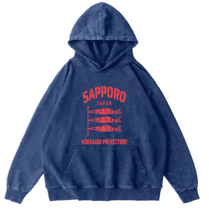 Sapporo Hokkaido Prefecture Vintage Washed Hoodie-Zazasy