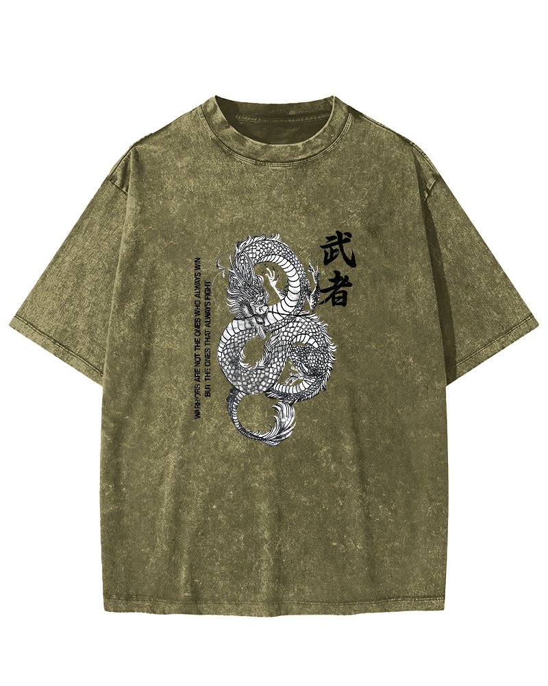Japanese Martial Dragon Pattern Vintage Distressed T-shirt-Zazasy