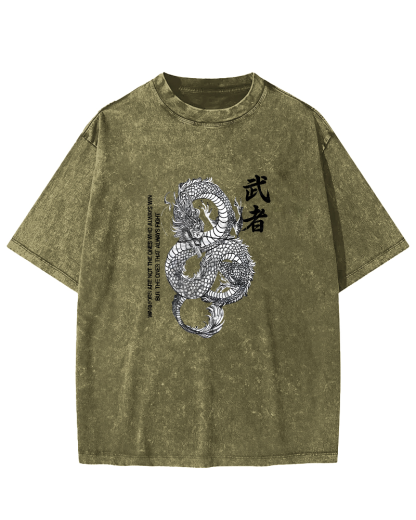 Japanese Martial Dragon Pattern Vintage Distressed T-shirt-Zazasy