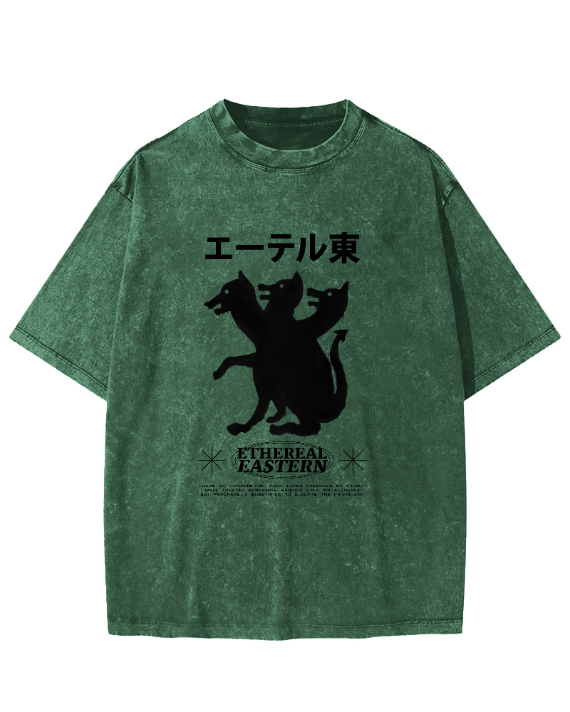 Japanese Puppy Pattern Vintage Distressed T-shirt-Zazasy