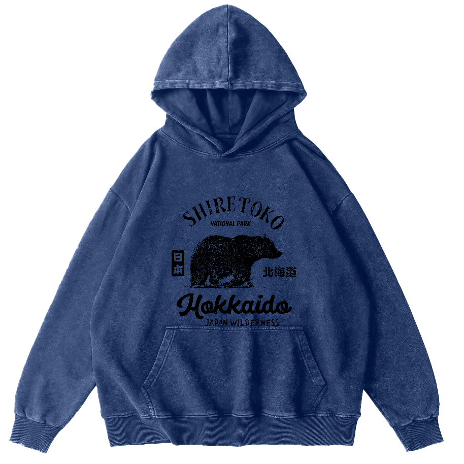 Japanese Writing Bear Pattern Vintage Distressed Hoodie-Zazasy