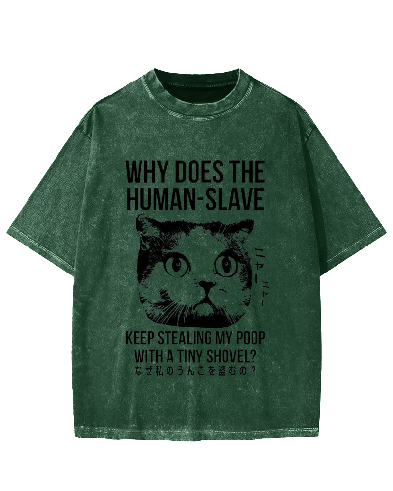 Human Cat Poop Stealer Vintage Washed T-shirt
