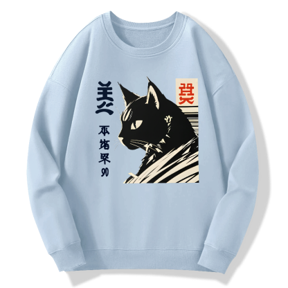 Japanese Black Cat Cotton Pullover Sweatshirt