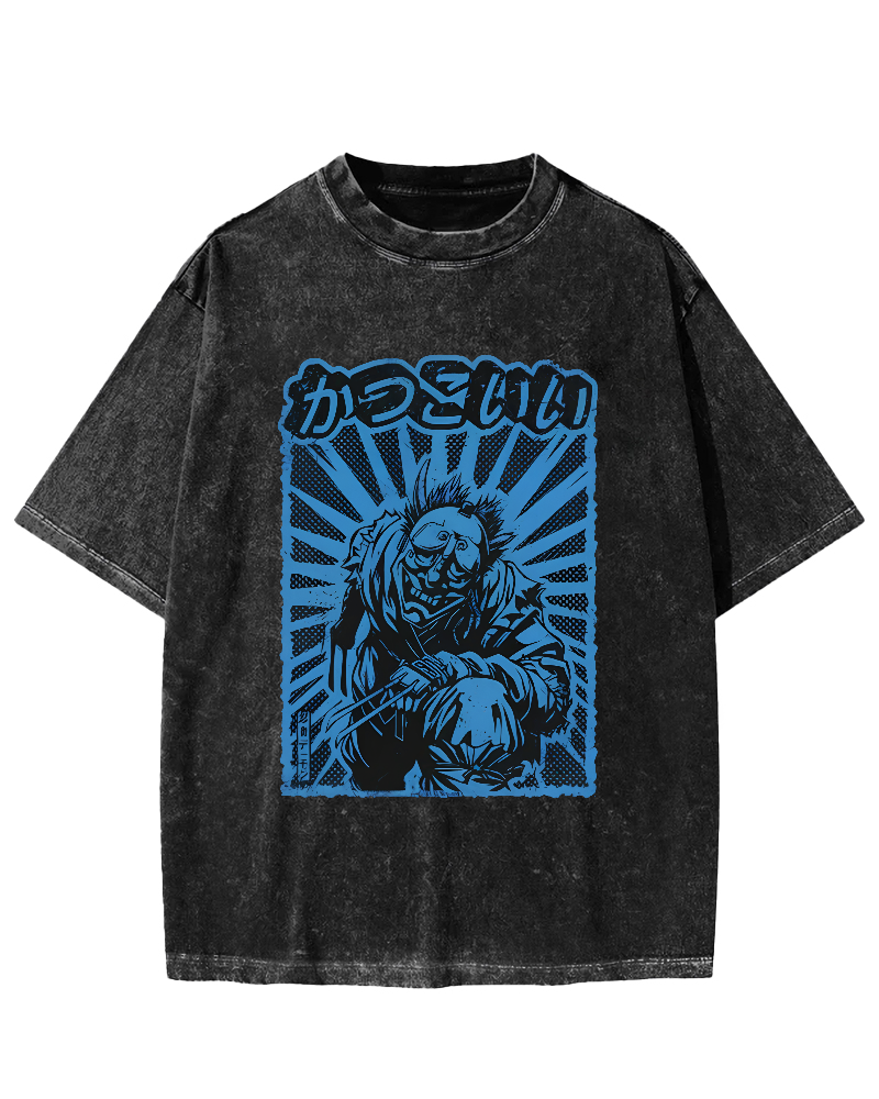 Monster Pattern Japanese Style Vintage Distressed T-shirt-Zazasy
