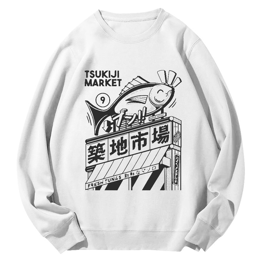 Tsukiji Seafood Market Round Neck Sweatshirt-Zazasy