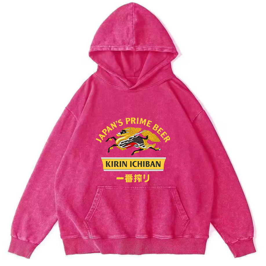 Kirin Ichiban Beer Logo Japanese Washed  Hoodie-Zazasy