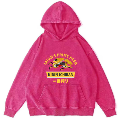 Kirin Ichiban Beer Logo Japanese Washed  Hoodie-Zazasy