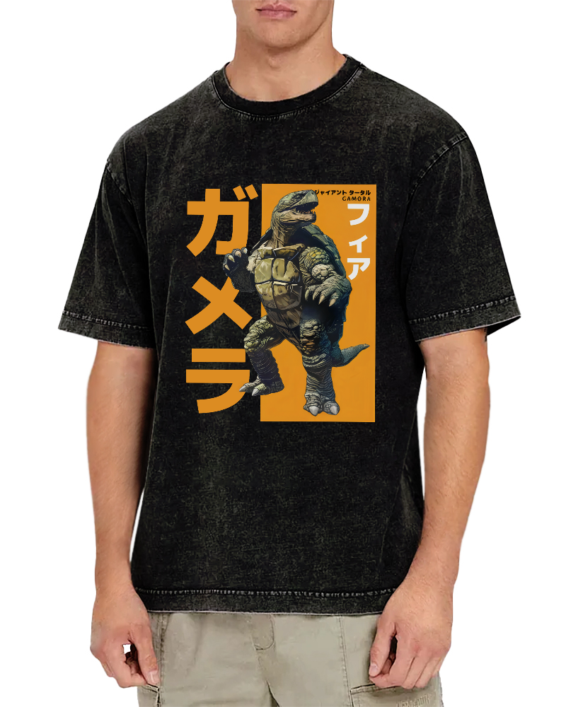 Crocodile Turtle Japanese Style Vintage Washed T-shirt-Zazasy