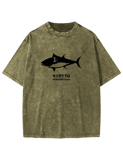Japanese No.1 Fish Pattern Vintage Distressed T-shirt-Zazasy