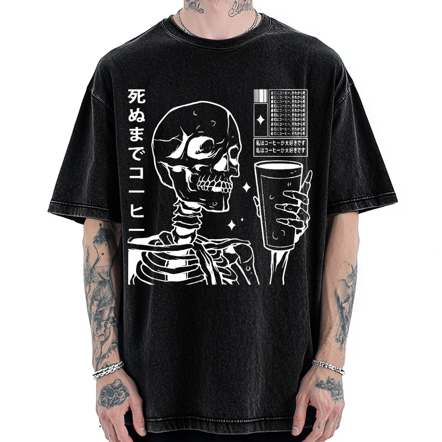 Coffee till death Skeleton Vintage Washed T-shirt