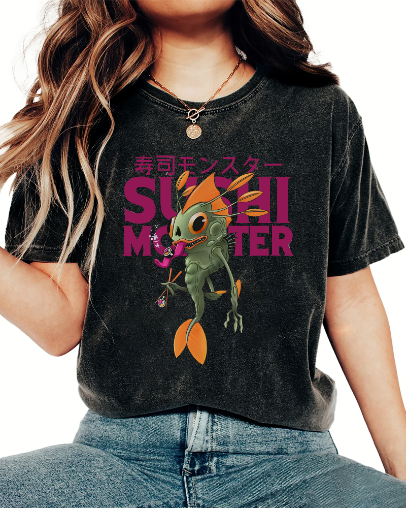 Monster Sushi Vintage Washed T-shirt-Zazasy