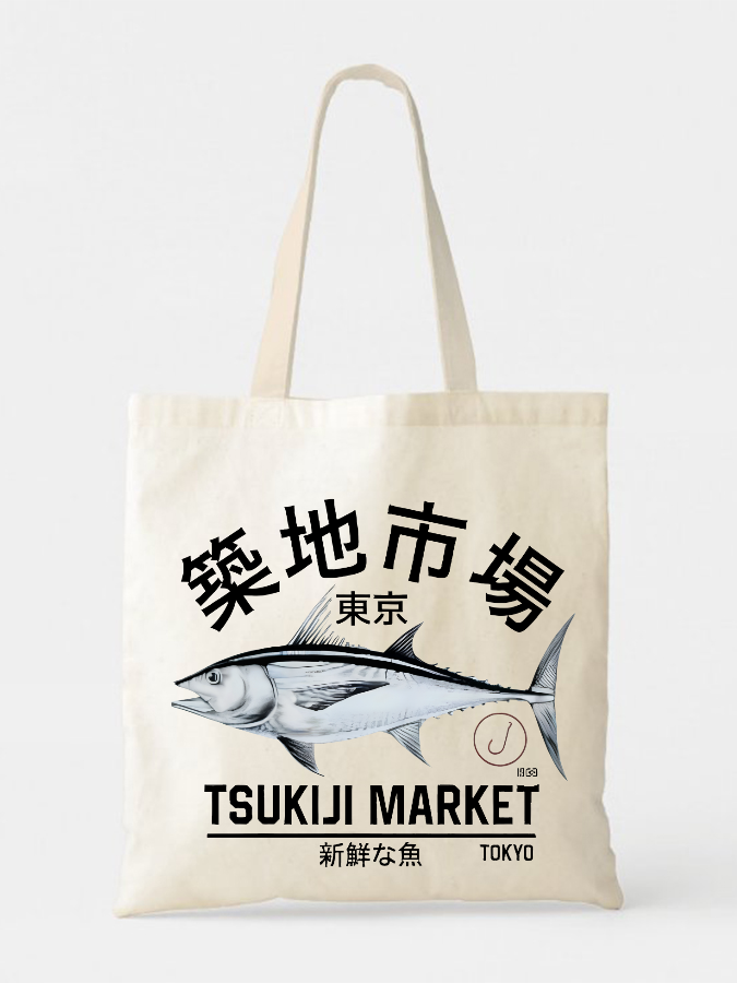 Tokyo Tsukiji Seafood Market Canvas Bag-Zazasy