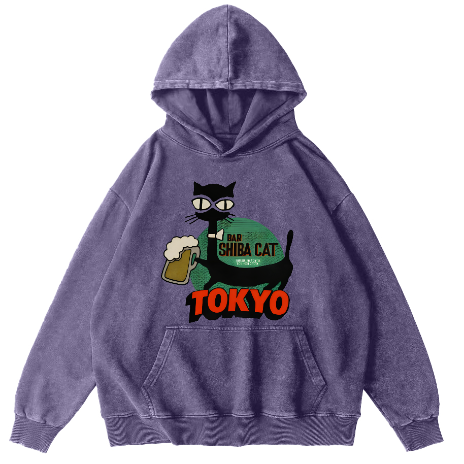 Tokyo Black Cat Vintage Distressed Hoodie-Zazasy
