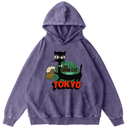 Tokyo Black Cat Vintage Distressed Hoodie-Zazasy