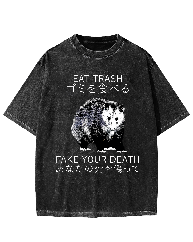 Japanese Style Opossums in Foraging Vintage Distressed T-shirt-Zazasy