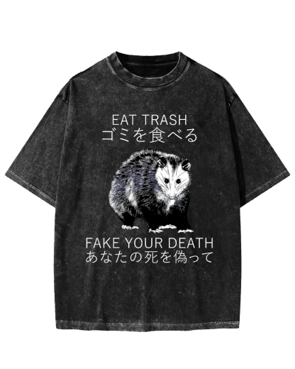Japanese Style Opossums in Foraging Vintage Distressed T-shirt-Zazasy