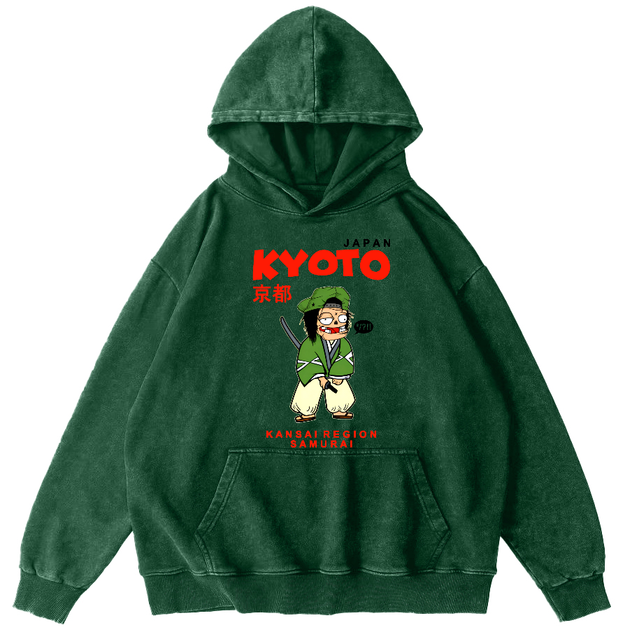 Kyoto Samurai, Japan Vintage Washed Hoodie-Zazasy