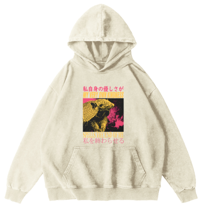 Pangolin Pattern Japanese Style Vintage Distressed Hoodie-Zazasy