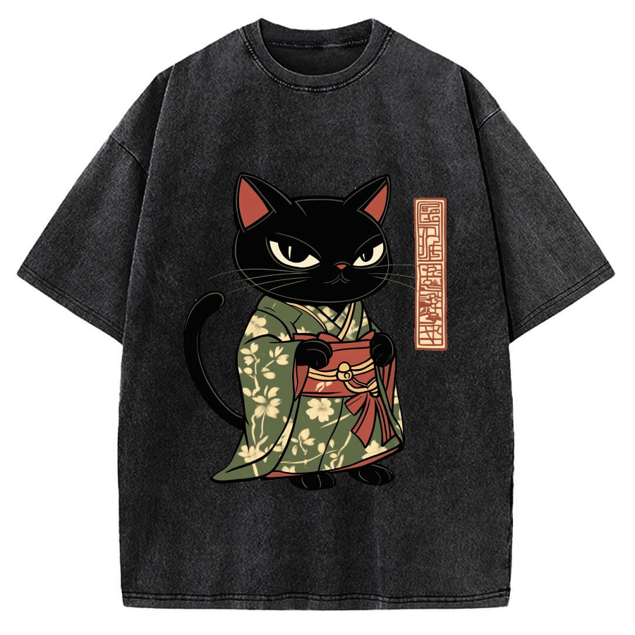 Japanese Cat Geisha Vintage Washed T-shirt