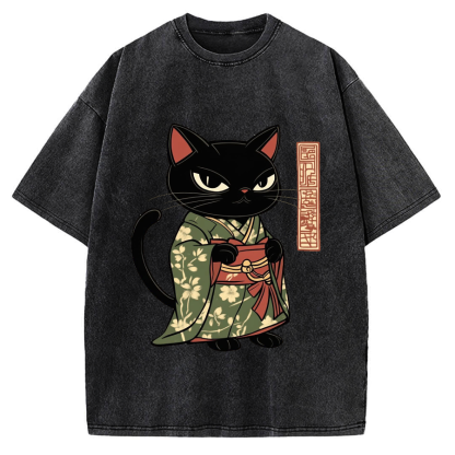 Japanese Cat Geisha Vintage Washed T-shirt