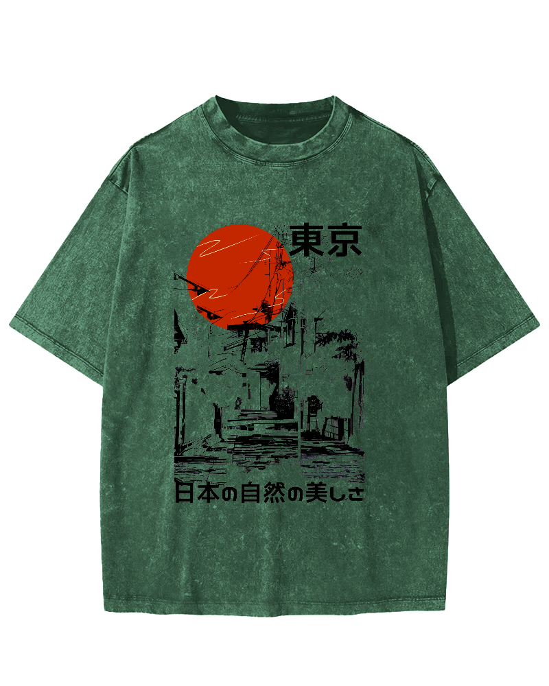 Tokyo's Natural Scenery Vintage Distressed T-shirt-Zazasy