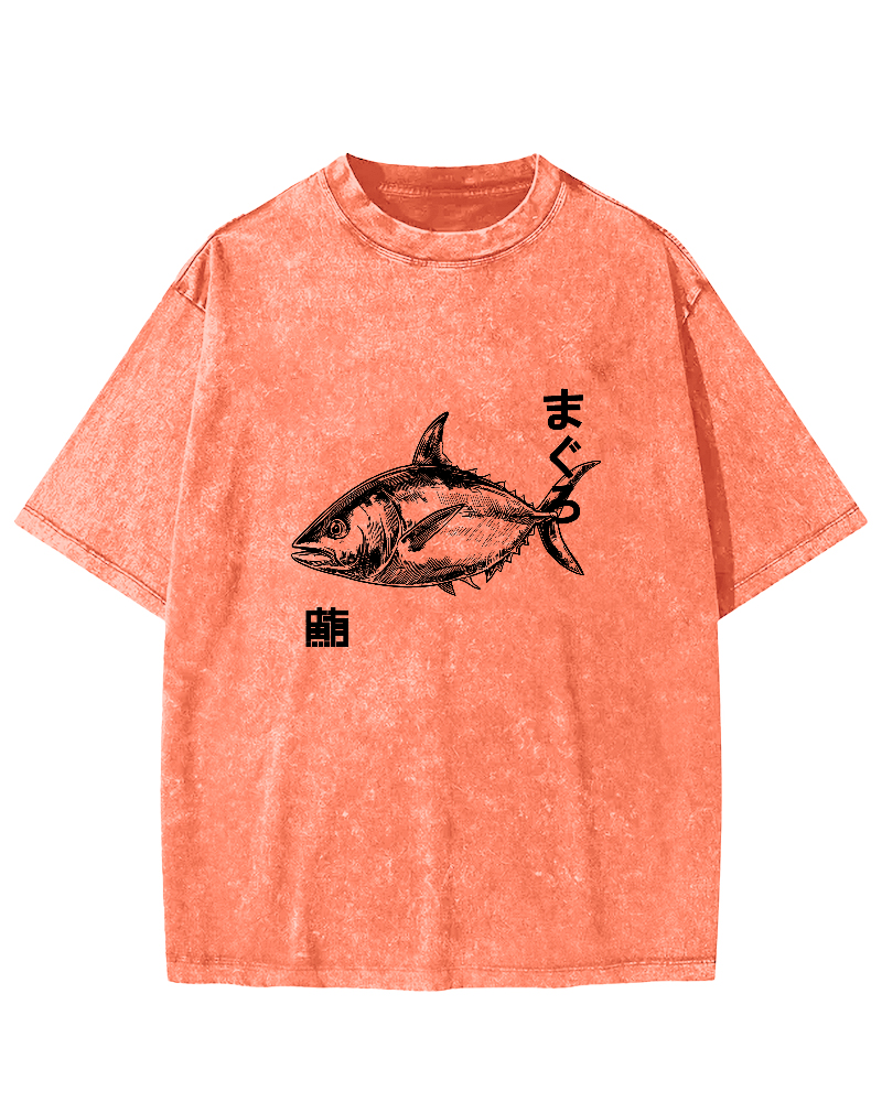 Japanese Tuna Pattern Vintage Distressed T-shirt-Zazasy