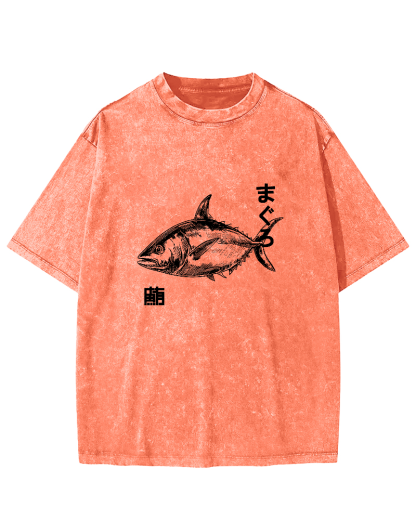 Japanese Tuna Pattern Vintage Distressed T-shirt-Zazasy