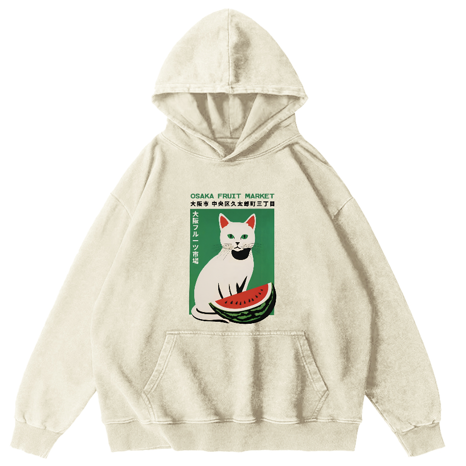 Cat Who Loves To Eat Watermelon Vintage Distressed Hoodie-Zazasy