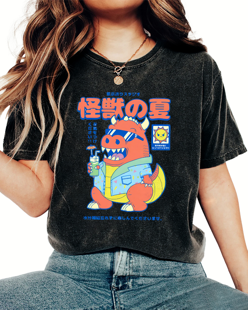 Monster's Summer Vintage Washed T-shirt-Zazasy