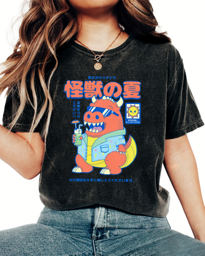Monster's Summer Vintage Washed T-shirt-Zazasy